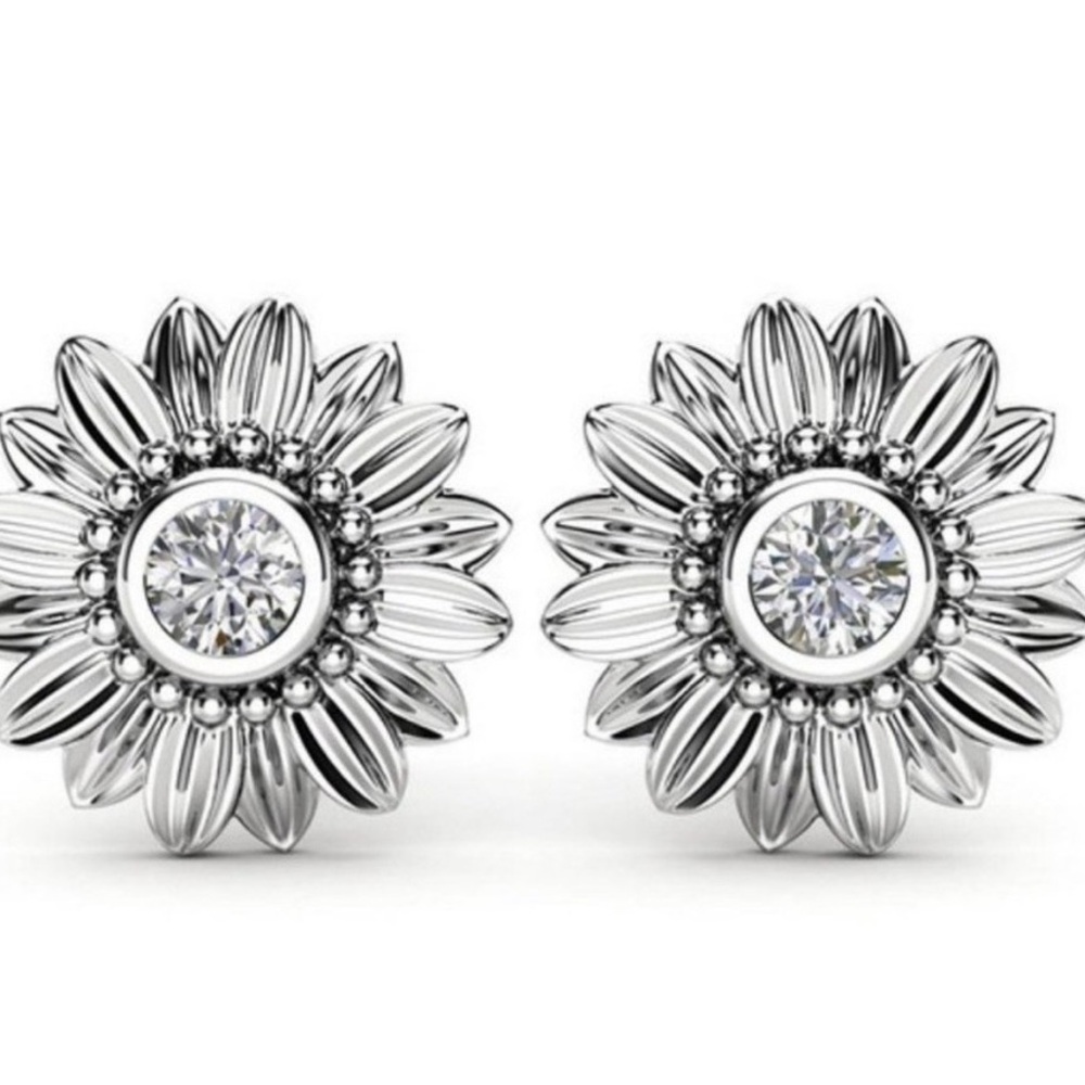 Elegant Silver Floral Stud Earrings